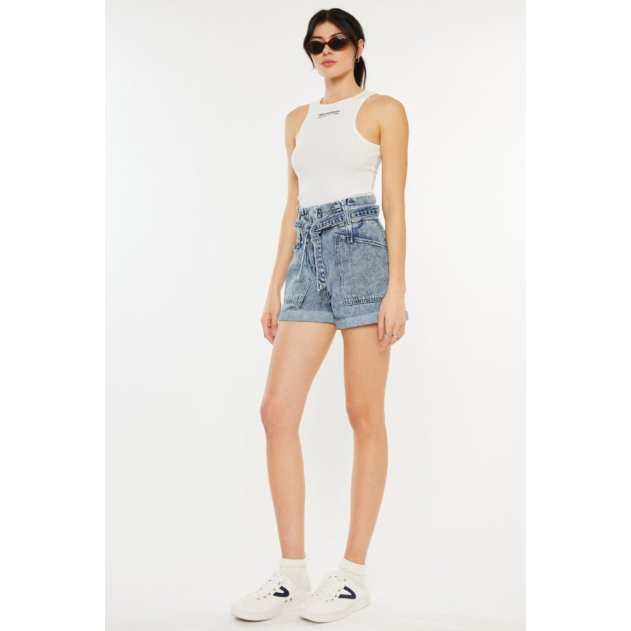 Kancan Ultra High Rise Paperbag Denim Shorts Apparel and Accessories