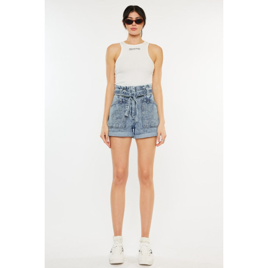 Kancan Ultra High Rise Paperbag Denim Shorts Apparel and Accessories