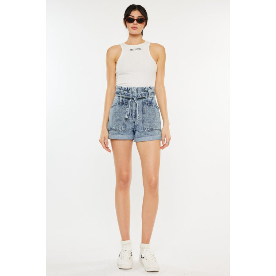 Kancan Ultra High Rise Paperbag Denim Shorts Apparel and Accessories