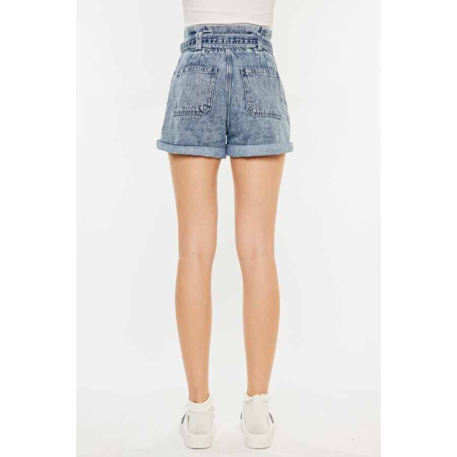 Kancan Ultra High Rise Paperbag Denim Shorts Apparel and Accessories