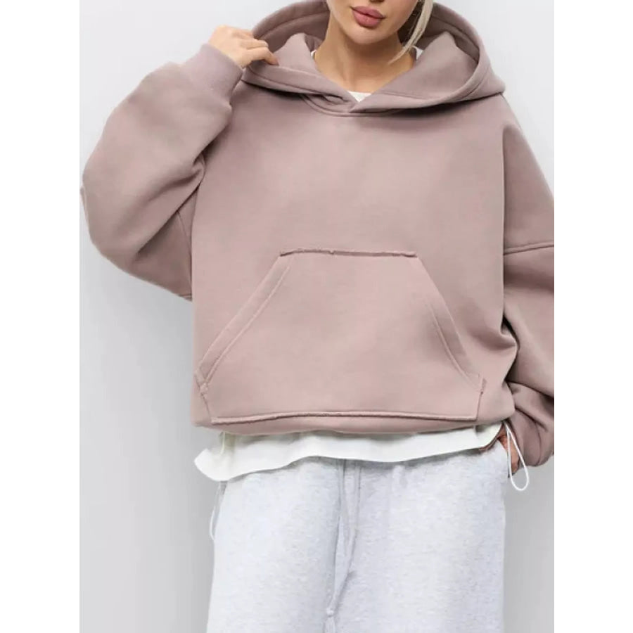 Kangaroo Pocket Dropped Shoulder Hoodie Apparel and Accessories