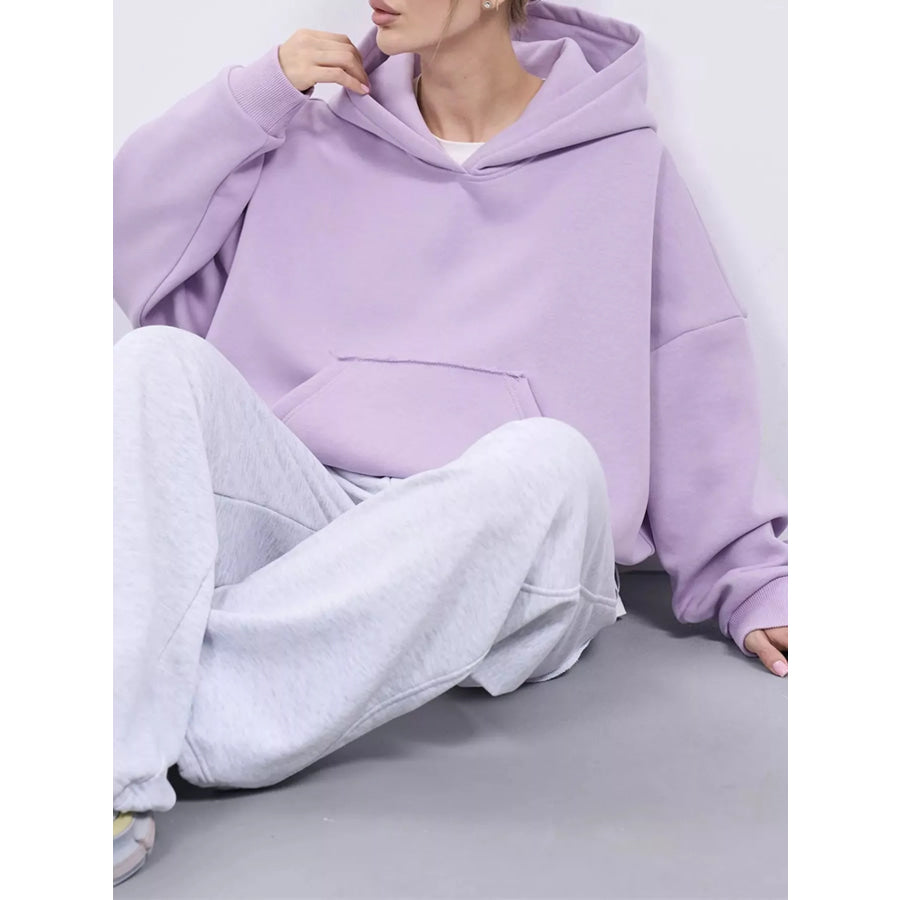 Kangaroo Pocket Dropped Shoulder Hoodie Apparel and Accessories