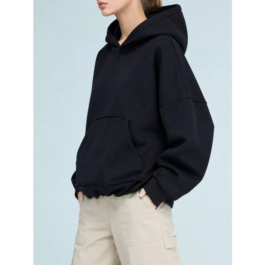 Kangaroo Pocket Dropped Shoulder Hoodie Apparel and Accessories