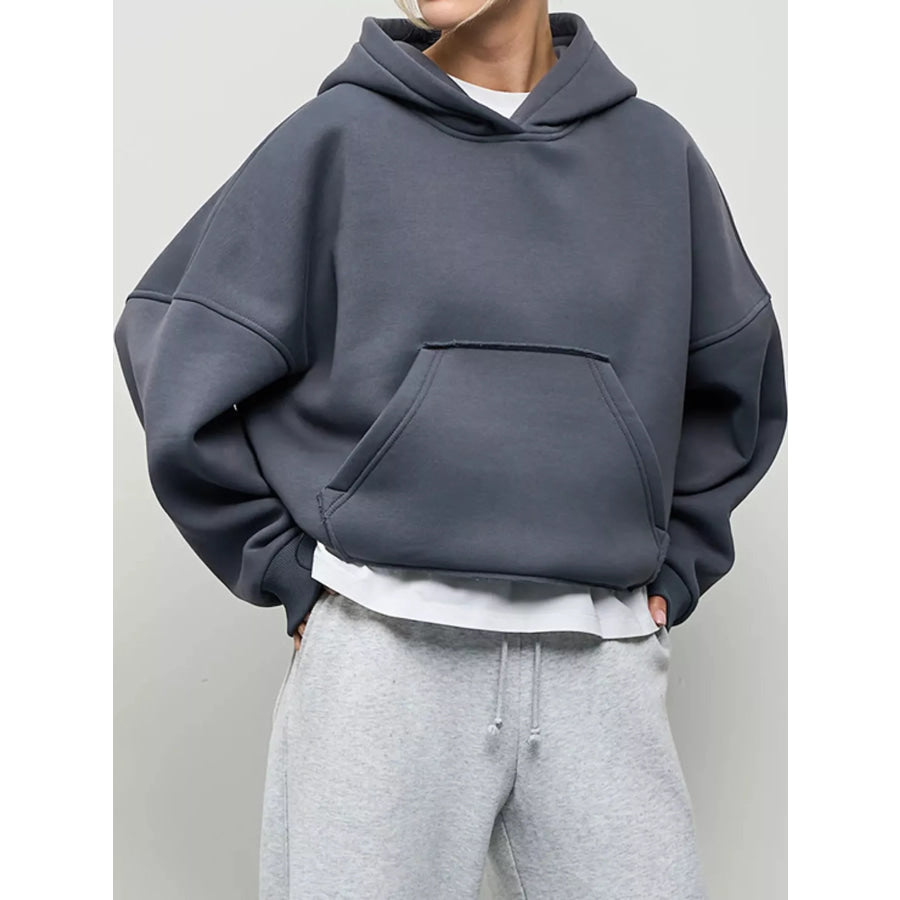 Kangaroo Pocket Dropped Shoulder Hoodie Apparel and Accessories