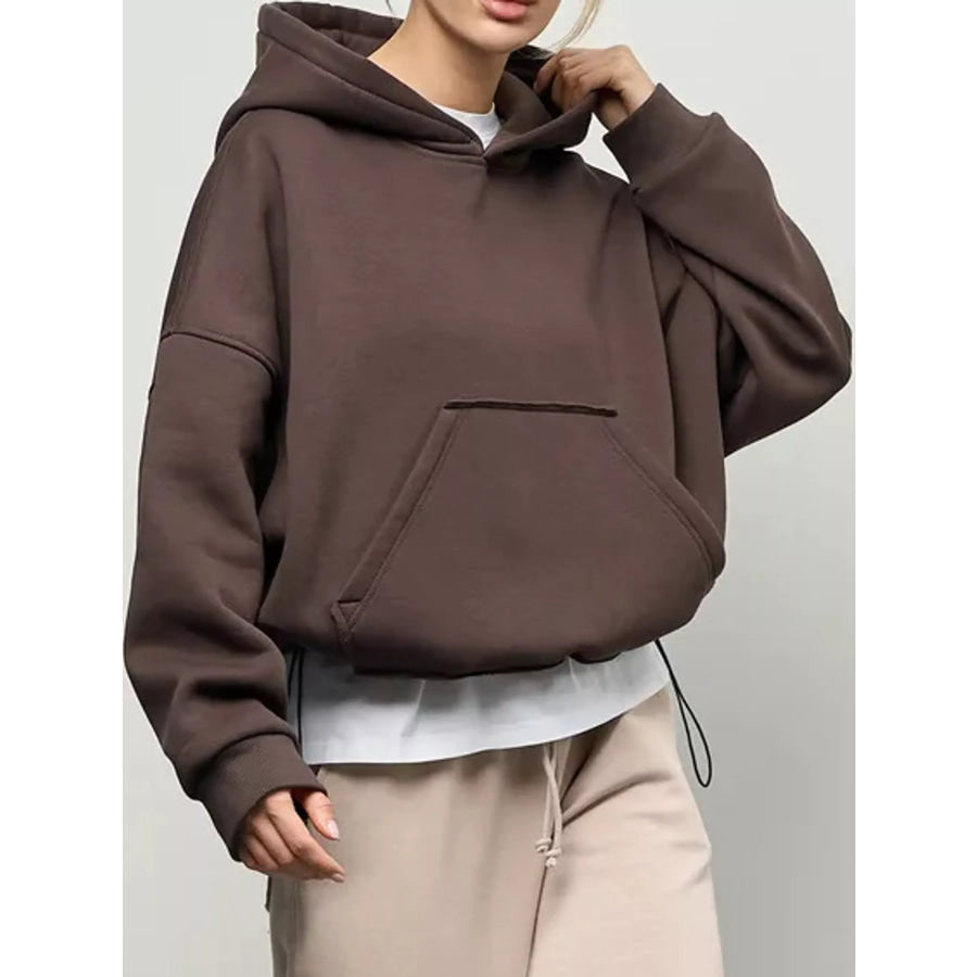 Kangaroo Pocket Dropped Shoulder Hoodie Apparel and Accessories