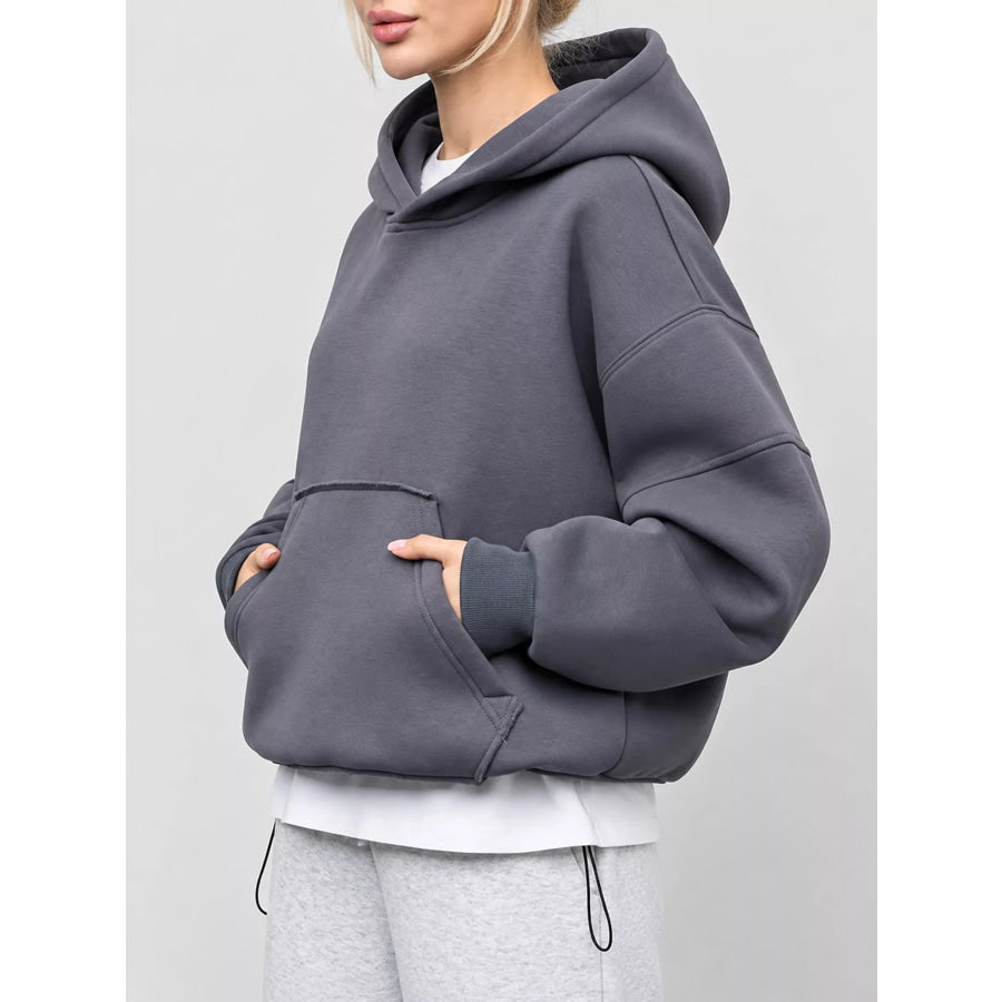 Kangaroo Pocket Dropped Shoulder Hoodie Apparel and Accessories