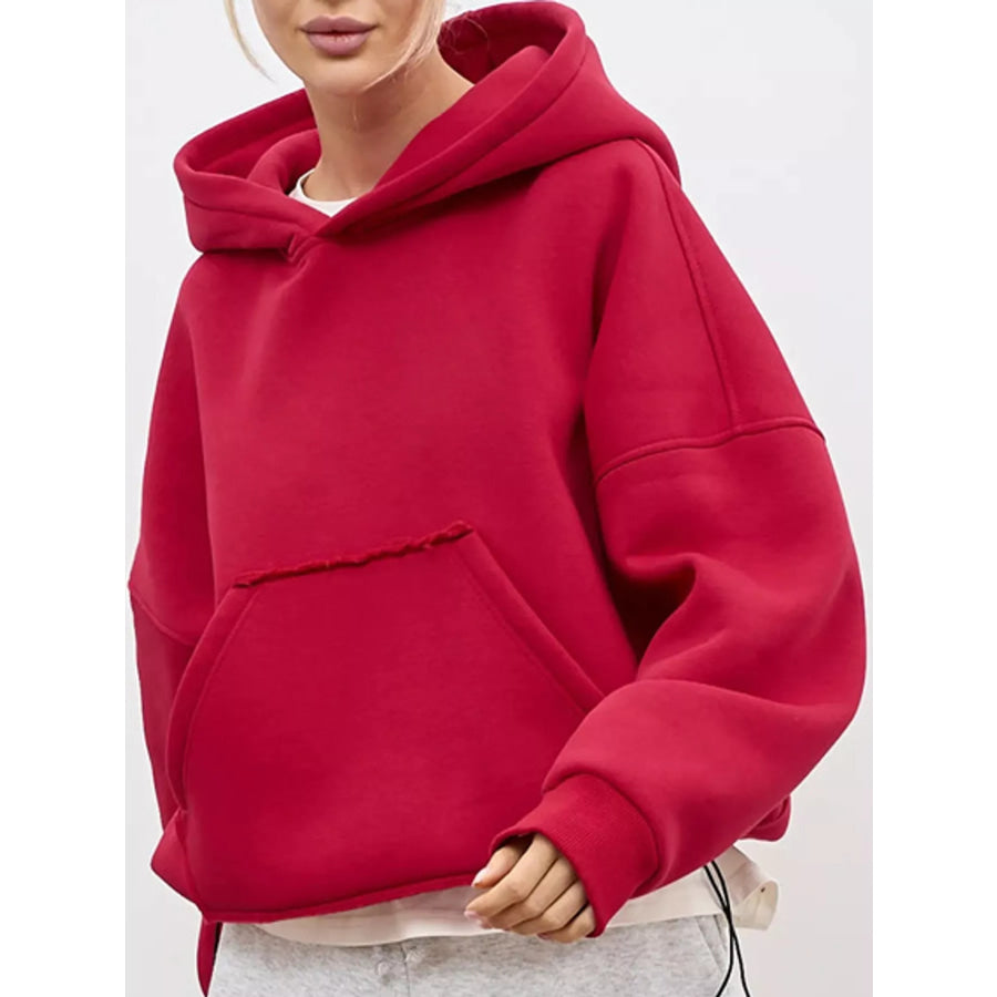 Kangaroo Pocket Dropped Shoulder Hoodie Apparel and Accessories