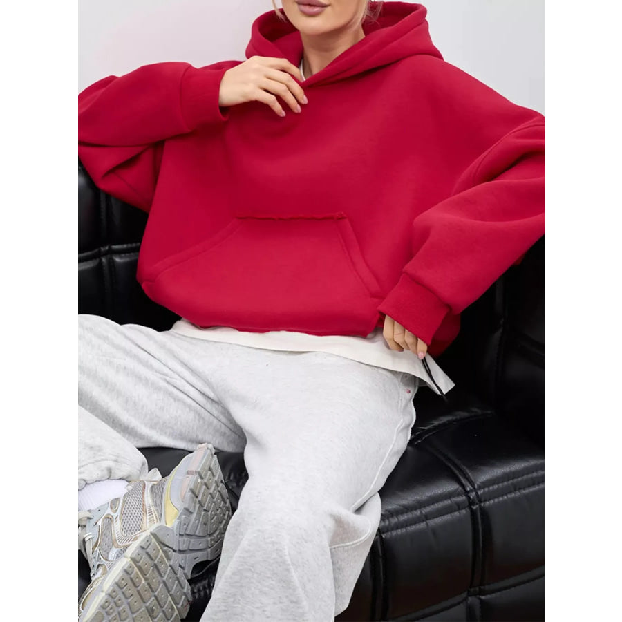 Kangaroo Pocket Dropped Shoulder Hoodie Apparel and Accessories
