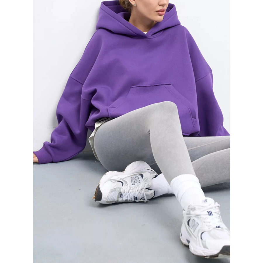 Kangaroo Pocket Dropped Shoulder Hoodie Apparel and Accessories