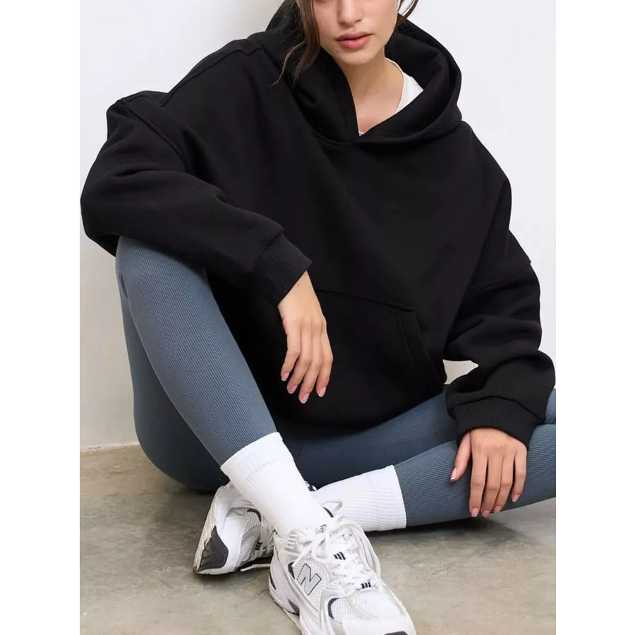 Kangaroo Pocket Dropped Shoulder Hoodie Apparel and Accessories