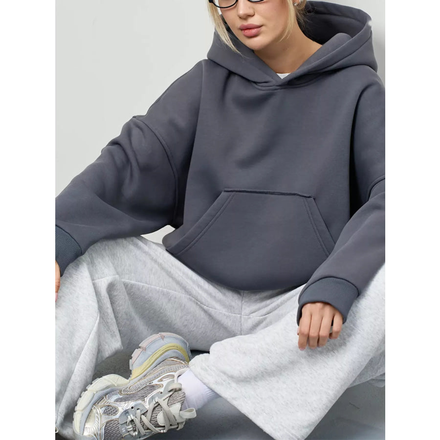 Kangaroo Pocket Dropped Shoulder Hoodie Apparel and Accessories