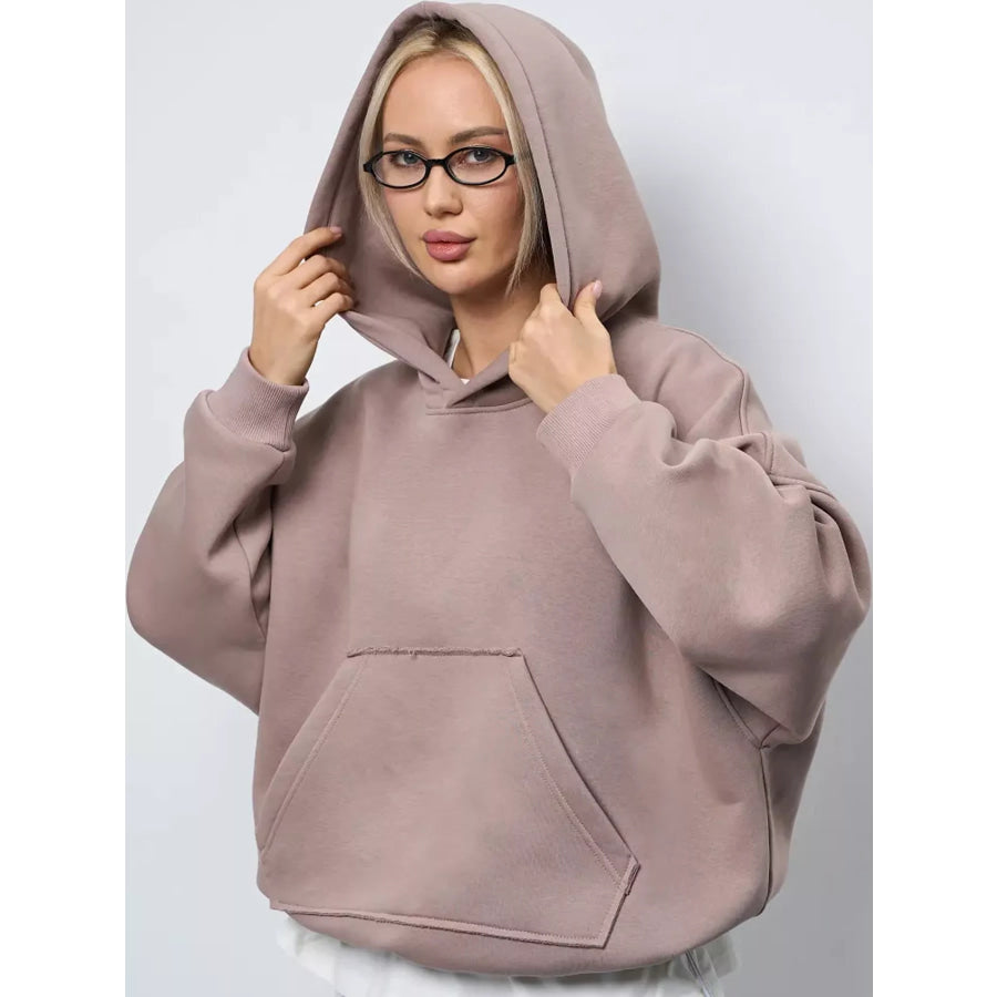 Kangaroo Pocket Dropped Shoulder Hoodie Apparel and Accessories