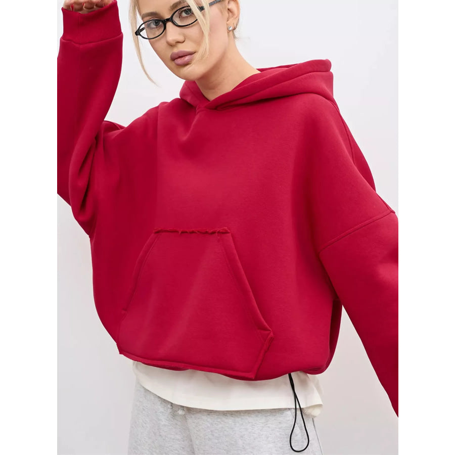 Kangaroo Pocket Dropped Shoulder Hoodie Apparel and Accessories