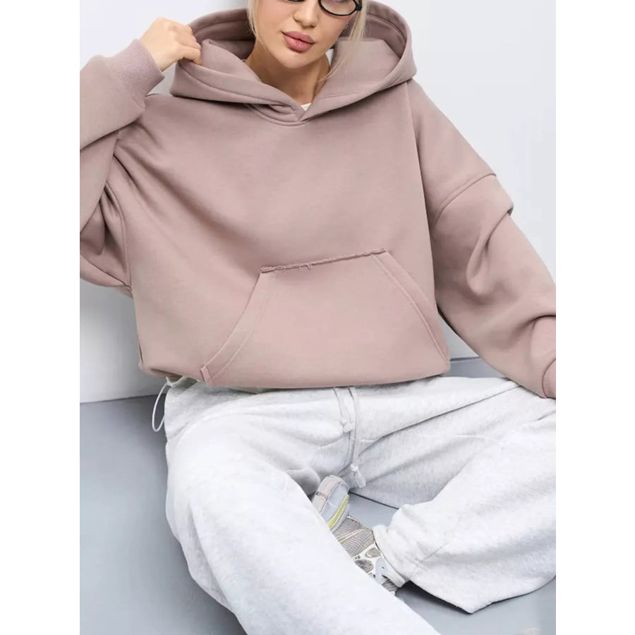 Kangaroo Pocket Dropped Shoulder Hoodie Apparel and Accessories