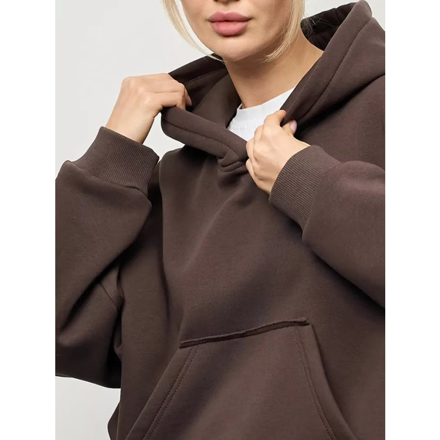 Kangaroo Pocket Dropped Shoulder Hoodie Apparel and Accessories
