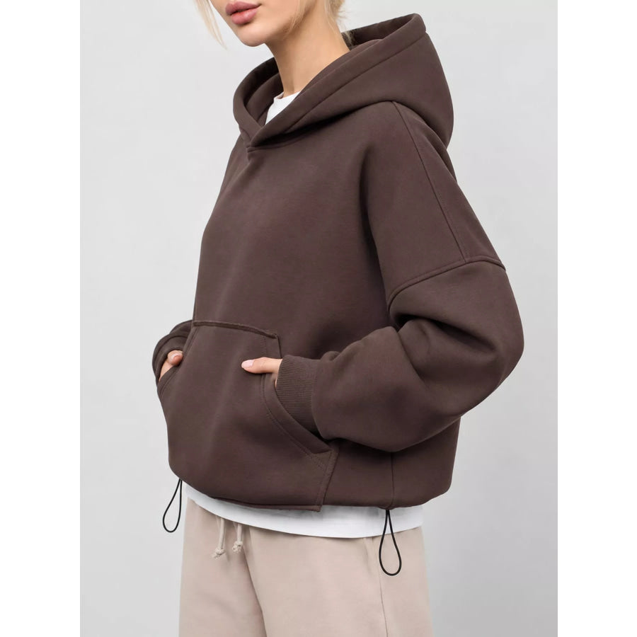 Kangaroo Pocket Dropped Shoulder Hoodie Apparel and Accessories