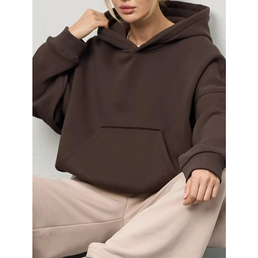 Kangaroo Pocket Dropped Shoulder Hoodie Apparel and Accessories
