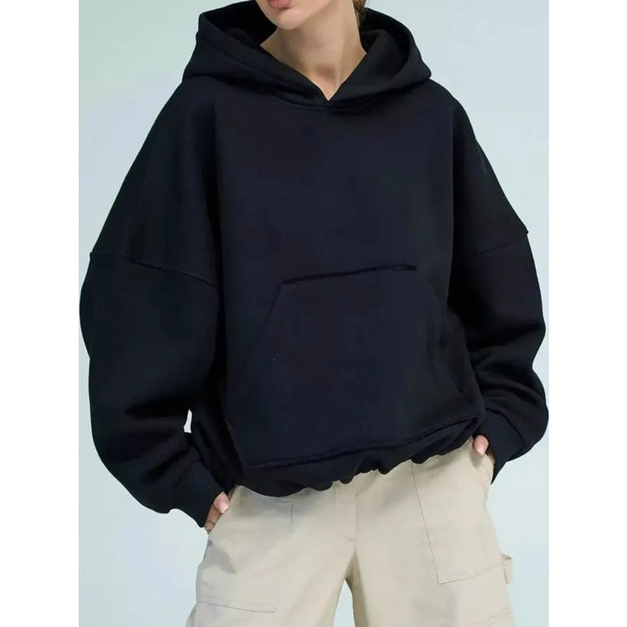 Kangaroo Pocket Dropped Shoulder Hoodie Black / S Apparel and Accessories