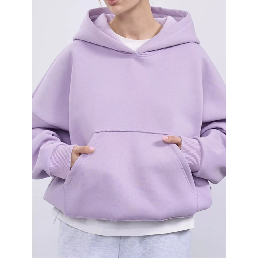 Kangaroo Pocket Dropped Shoulder Hoodie Light Purple / S Apparel and Accessories