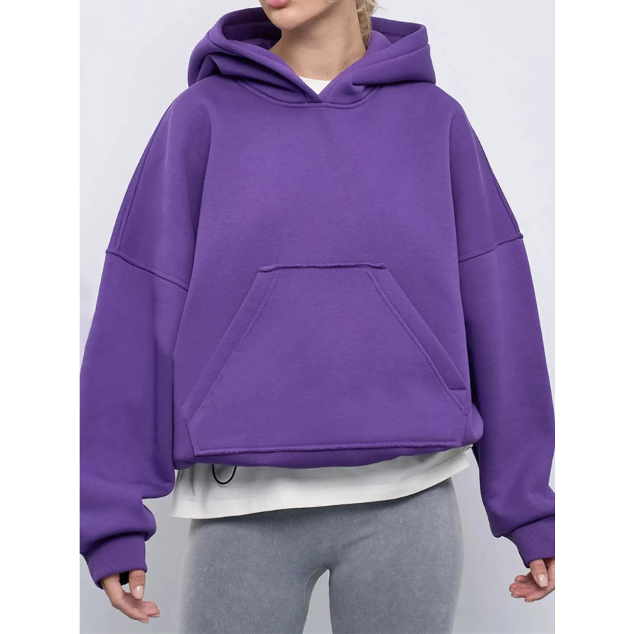 Kangaroo Pocket Dropped Shoulder Hoodie Purple / S Apparel and Accessories