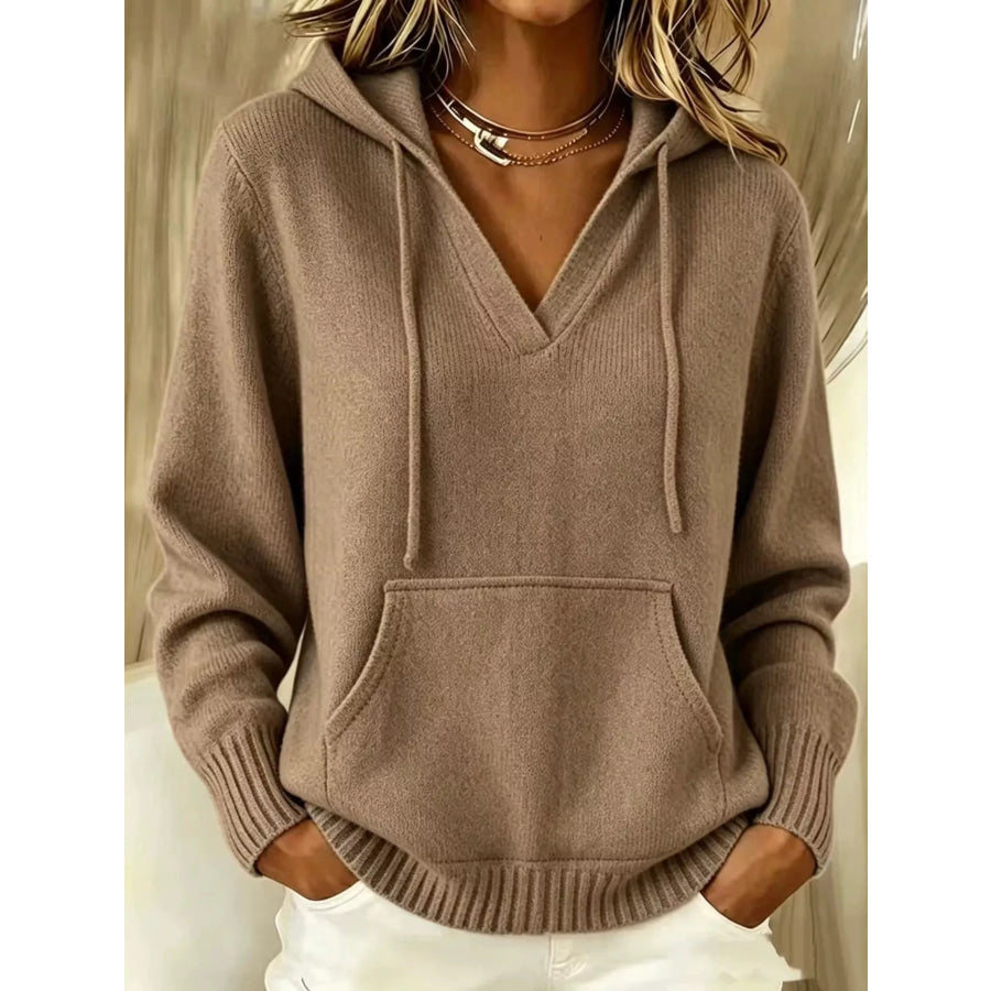 Kangaroo Pocket Hooded Sweater Brown / S Apparel and Accessories