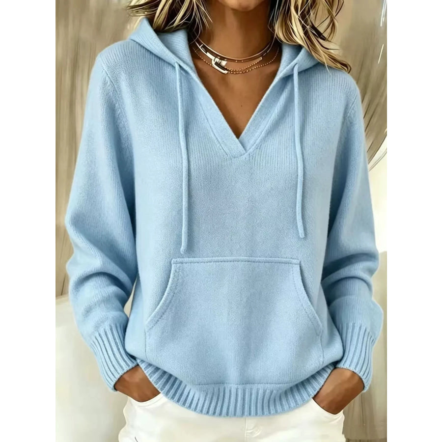 Kangaroo Pocket Hooded Sweater Light Blue / S Apparel and Accessories