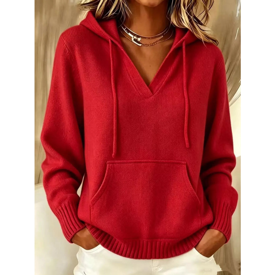 Kangaroo Pocket Hooded Sweater Red / S Apparel and Accessories