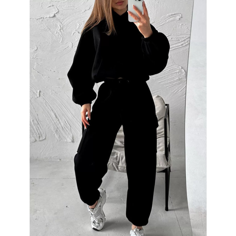 Kangaroo Pocket Hoodie and Joggers Set Black / S Apparel Accessories