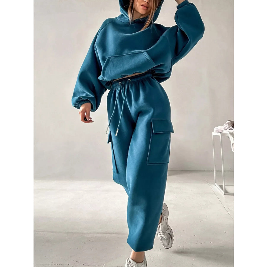 Kangaroo Pocket Hoodie and Joggers Set Blue / S Apparel Accessories