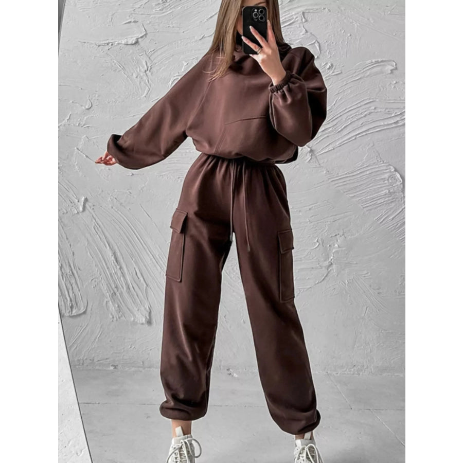 Kangaroo Pocket Hoodie and Joggers Set Brown / S Apparel Accessories