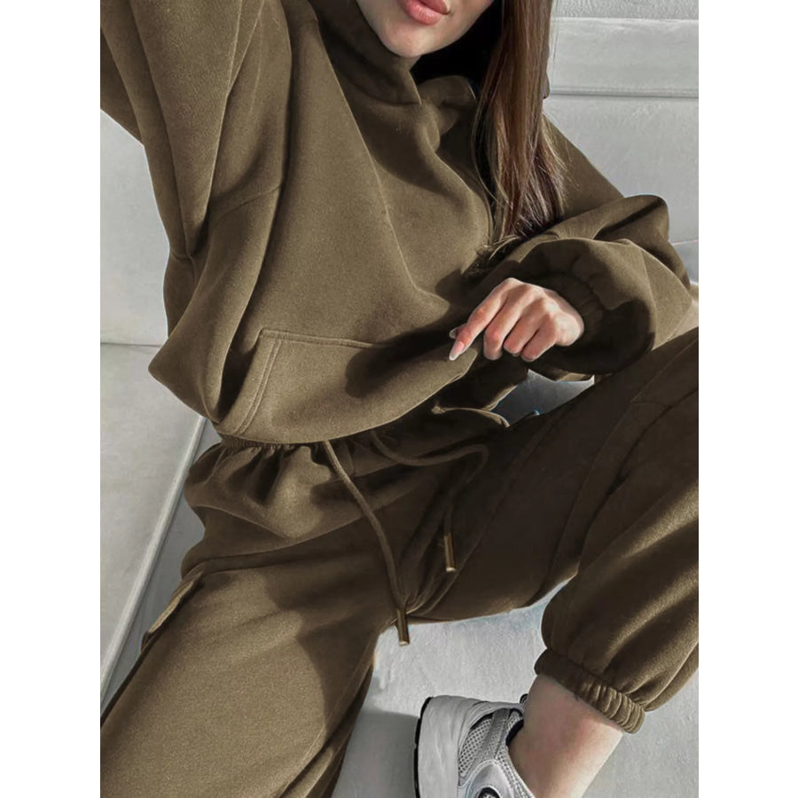 Kangaroo Pocket Hoodie and Joggers Set Olive / S Apparel Accessories