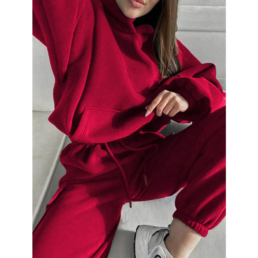 Kangaroo Pocket Hoodie and Joggers Set Red / S Apparel Accessories