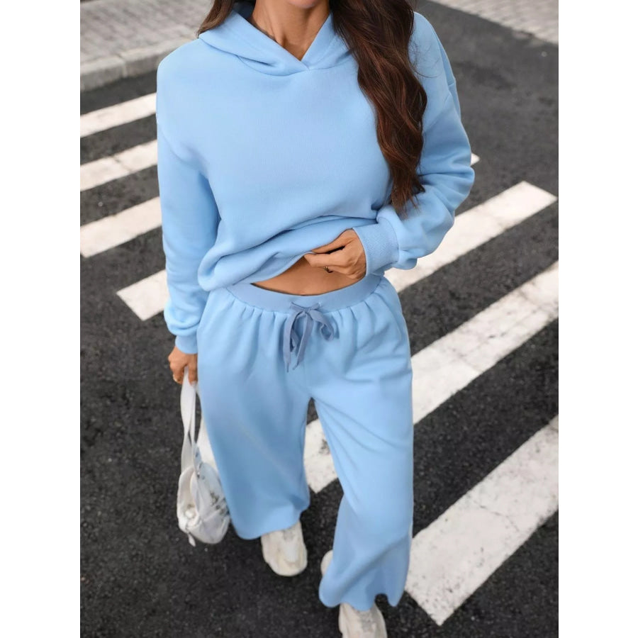 Kangaroo Pocket Hoodie and Wide-Leg Pant Set Apparel and Accessories
