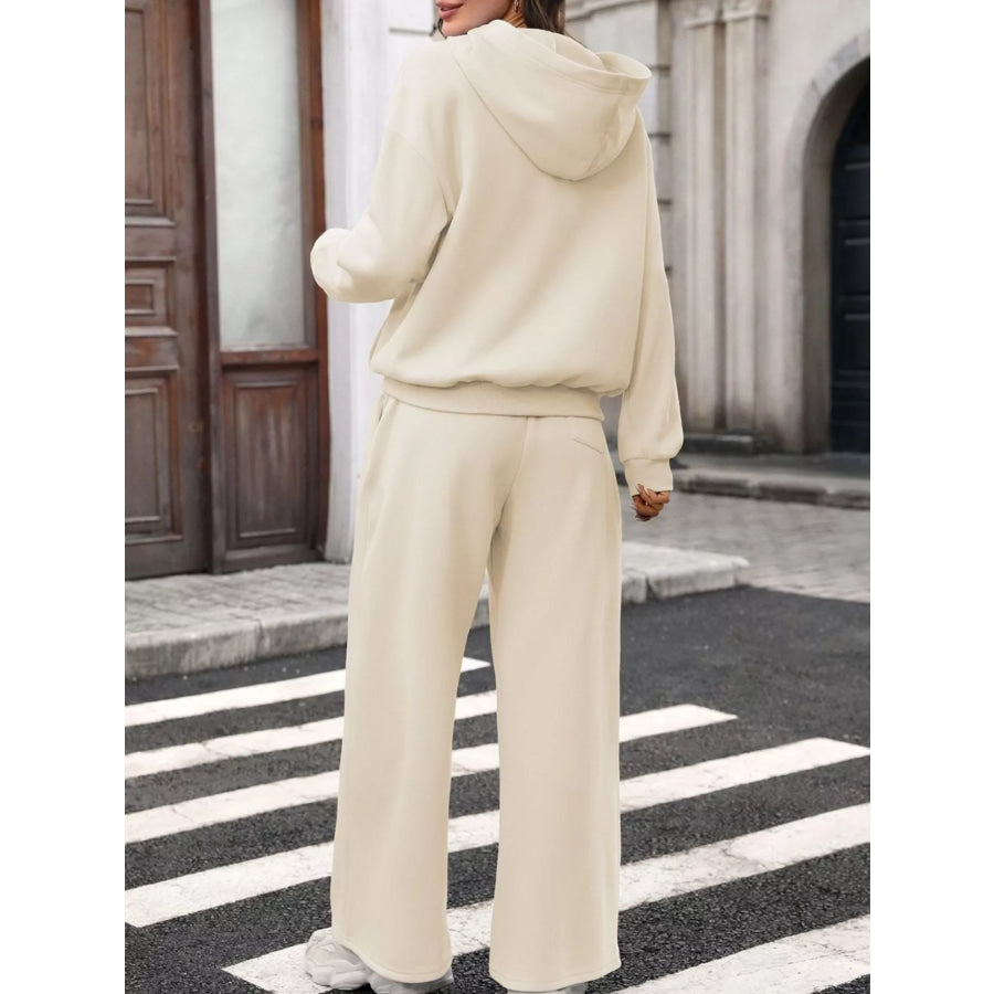 Kangaroo Pocket Hoodie and Wide-Leg Pant Set Apparel and Accessories