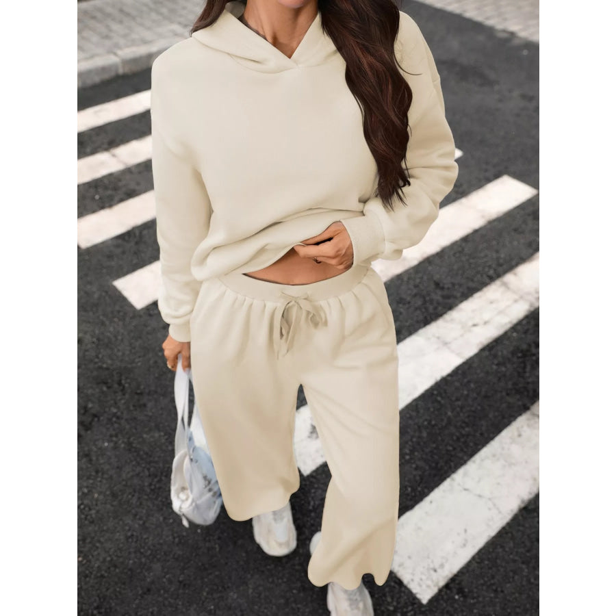 Kangaroo Pocket Hoodie and Wide-Leg Pant Set Apparel and Accessories