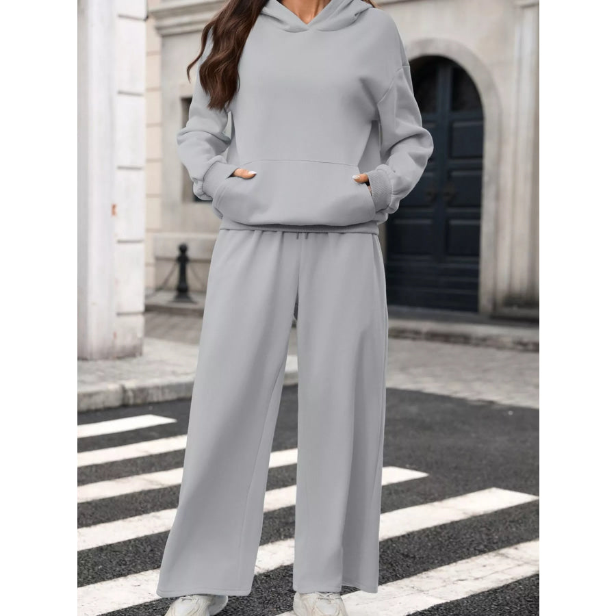 Kangaroo Pocket Hoodie and Wide-Leg Pant Set Apparel and Accessories