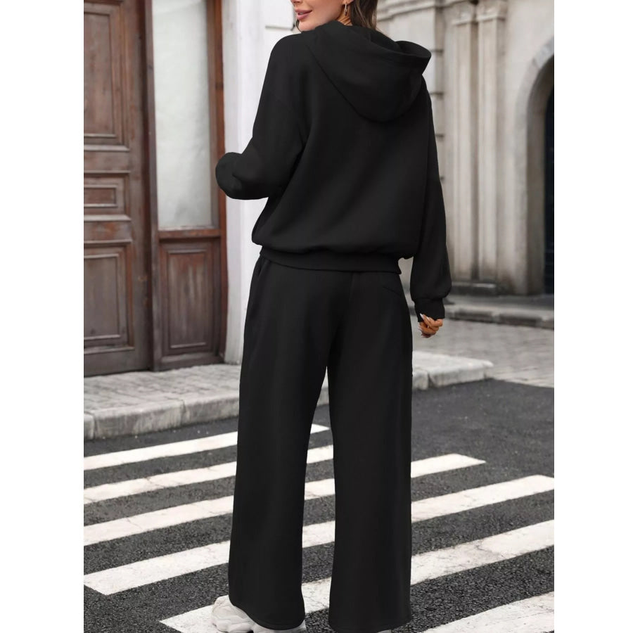 Kangaroo Pocket Hoodie and Wide-Leg Pant Set Apparel and Accessories