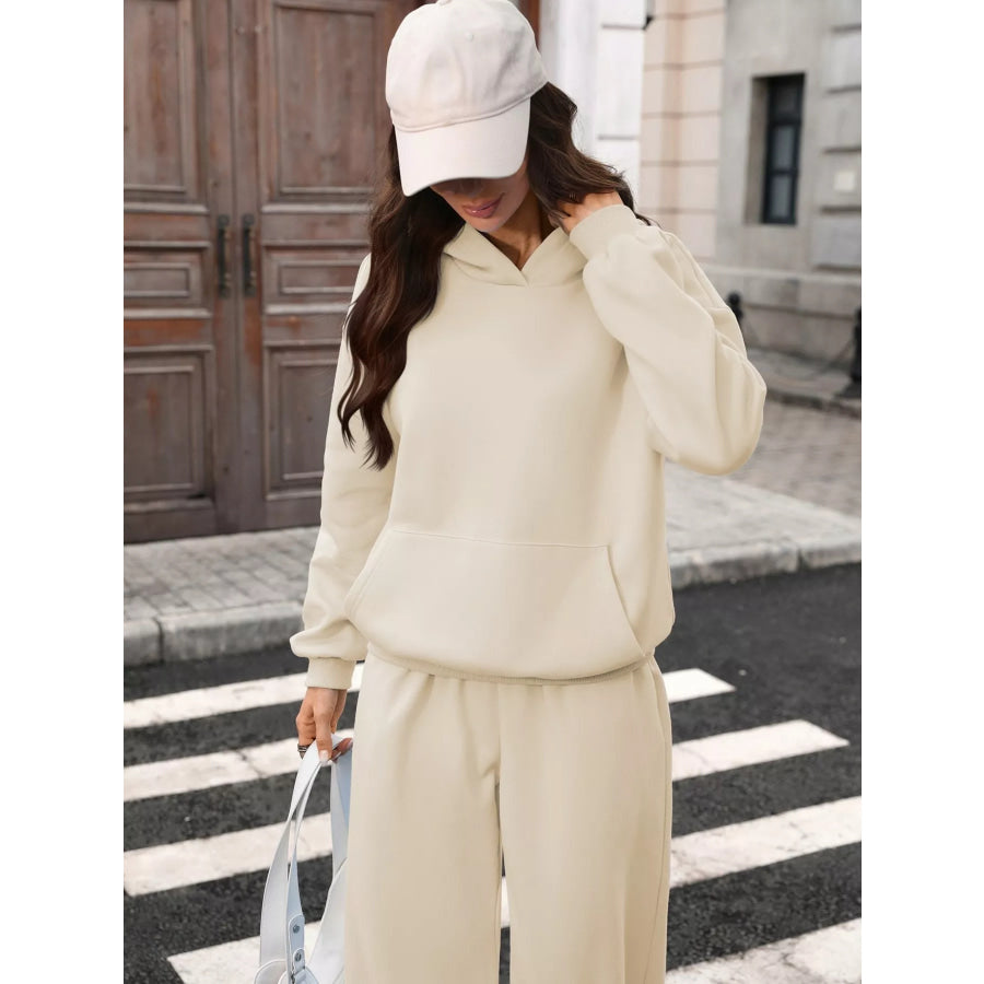 Kangaroo Pocket Hoodie and Wide-Leg Pant Set Apparel and Accessories