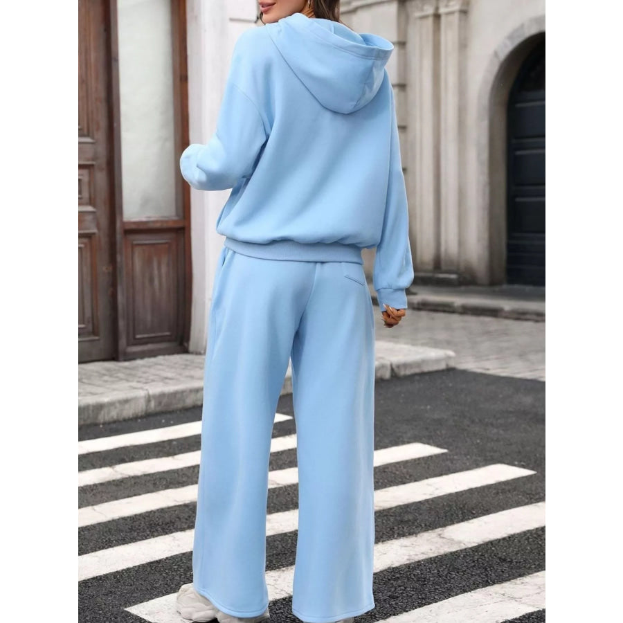Kangaroo Pocket Hoodie and Wide-Leg Pant Set Apparel and Accessories