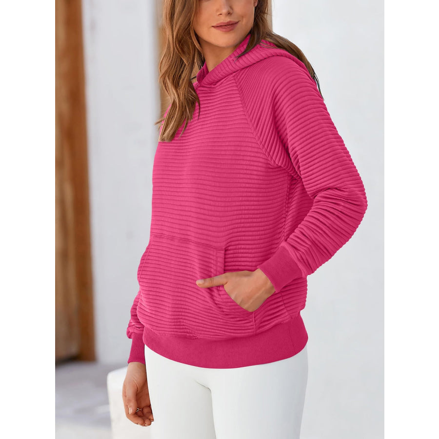 Kangaroo Pocket Long Sleeve Hoodie Deep Rose / S Apparel and Accessories