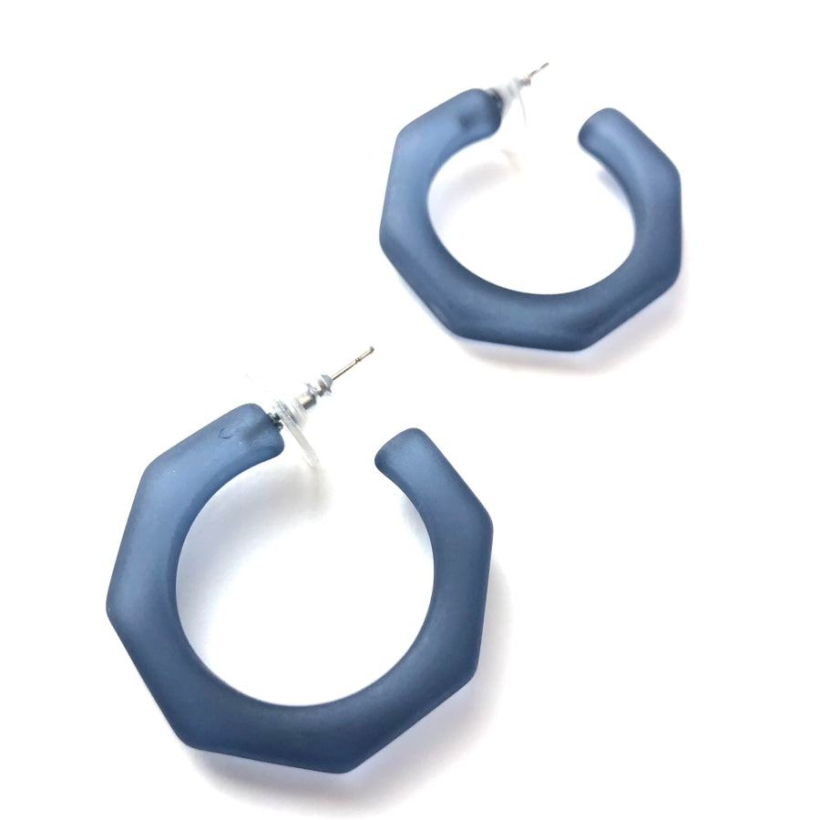 Kay Octagon Hoop Earrings Denim Blue Frosted Kay Hoop Earrings