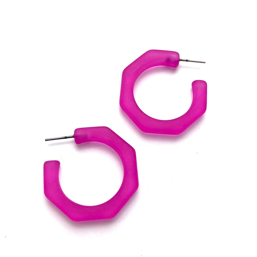 Kay Octagon Hoop Earrings Hot Pink Frosted Kay Hoop Earrings