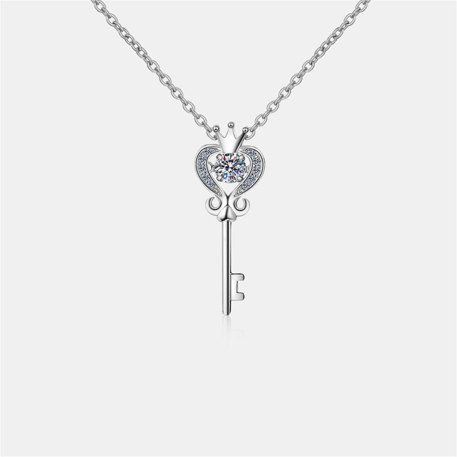 Key Shape Moissanite 925 Sterling Silver Necklace Silver / One Size Apparel and Accessories