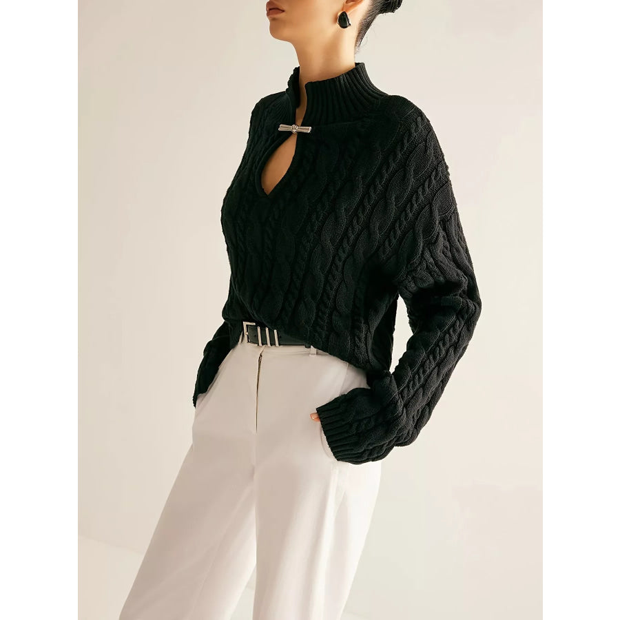 Keyhole Cable-Knit Sweater Black / One Size Apparel and Accessories