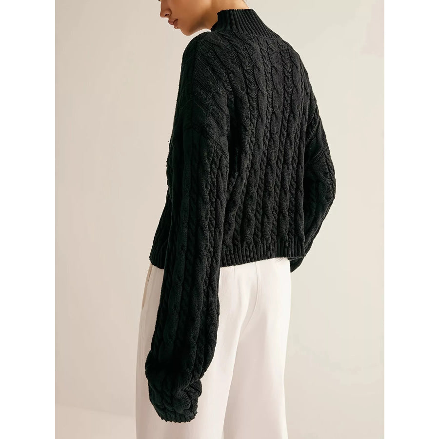 Keyhole Cable-Knit Sweater Black / One Size Apparel and Accessories