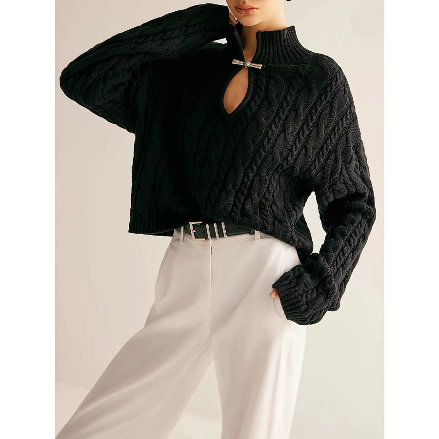 Keyhole Cable-Knit Sweater Black / One Size Apparel and Accessories