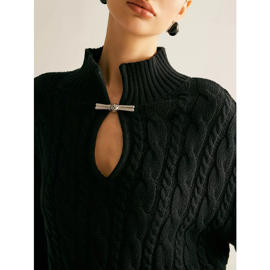 Keyhole Cable-Knit Sweater Black / One Size Apparel and Accessories