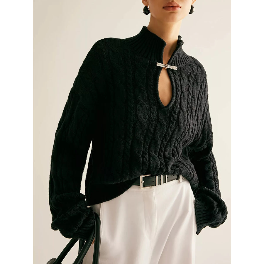 Keyhole Cable-Knit Sweater Black / One Size Apparel and Accessories