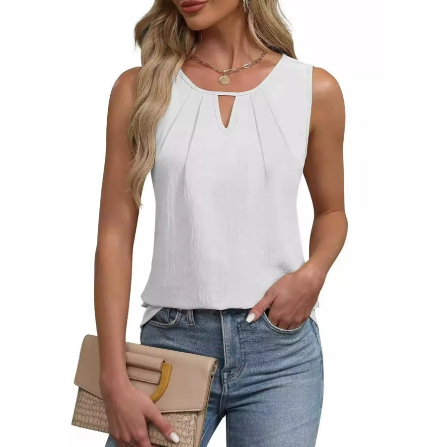 Keyhole Neck Tank Top White / S Apparel and Accessories