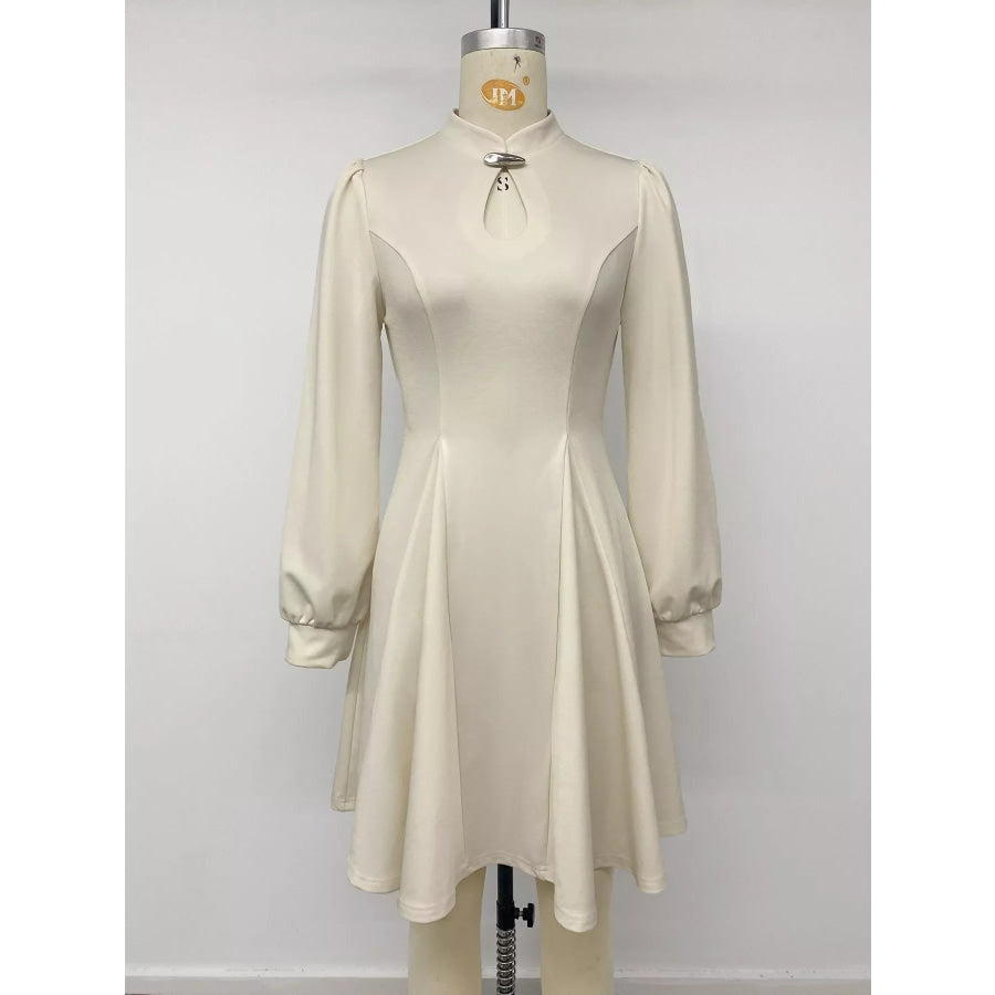 Keyhole Neckline Long Sleeve A-Line Mini Dress Apparel and Accessories